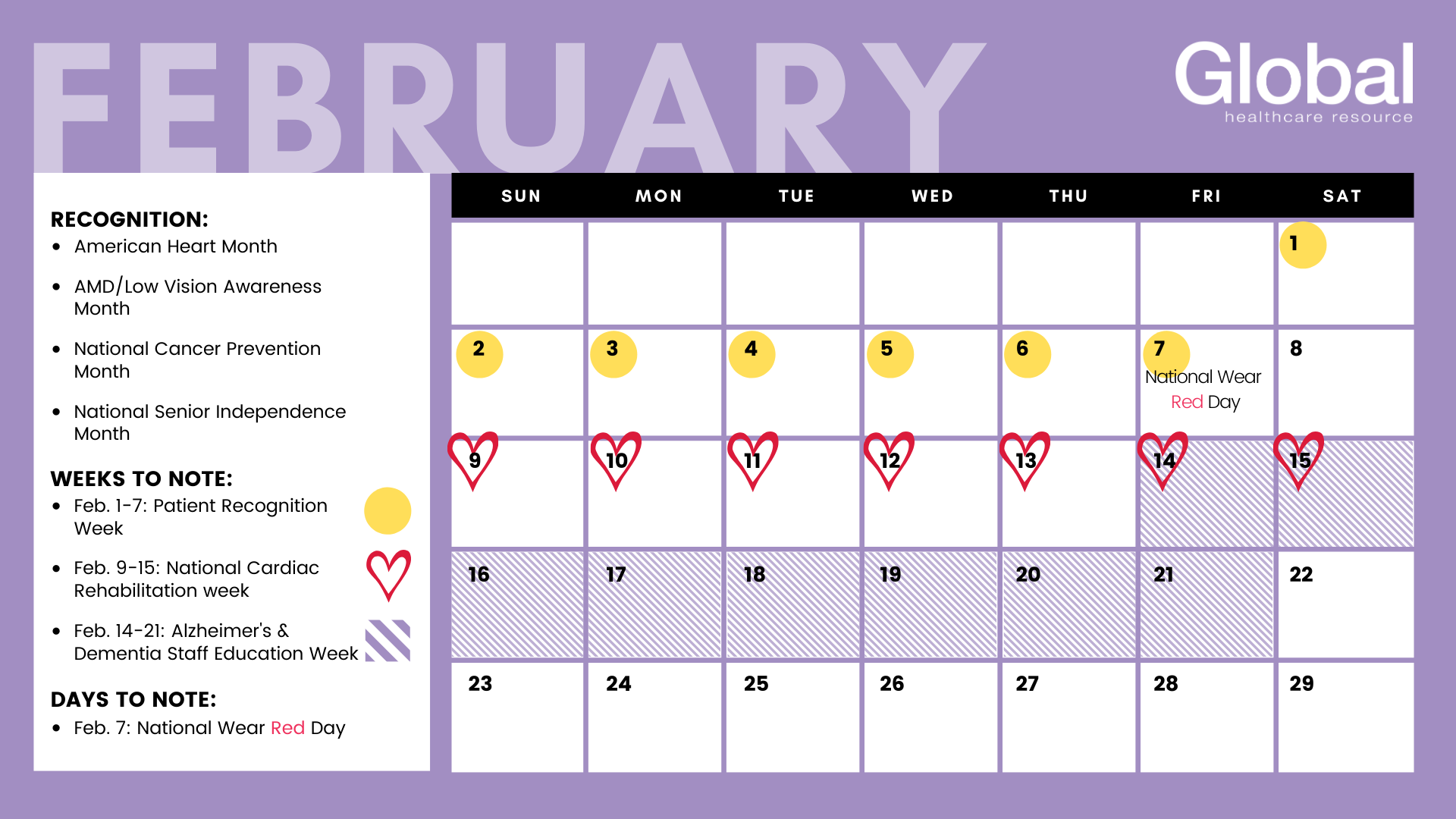 February Health Awareness Calendar Recognition Awareness